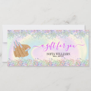 holographic nail salon woman hand nails technician