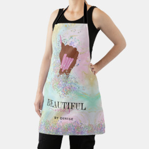 holographic nail salon woman hand nails technician apron