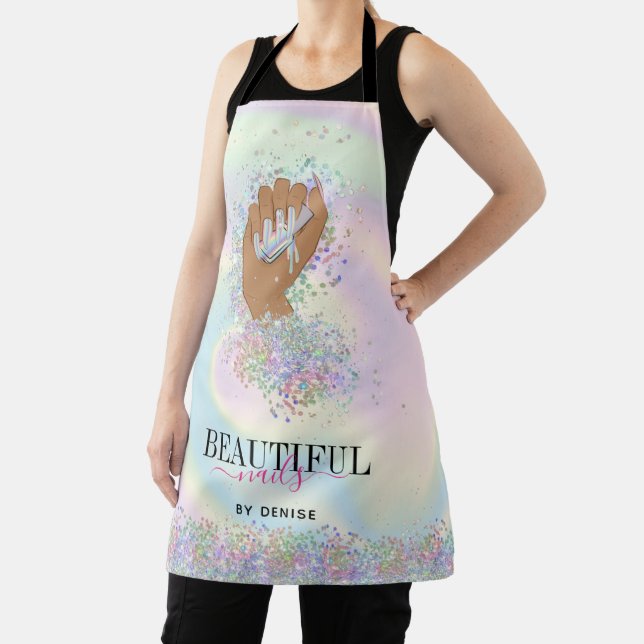 holographic nail salon woman hand nails technician apron (Insitu)