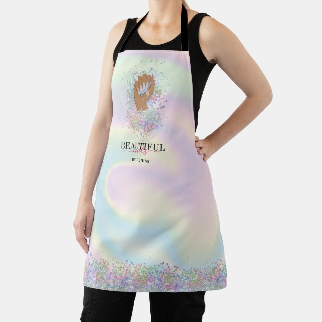 holographic nail salon woman hand nails technician apron (Insitu)