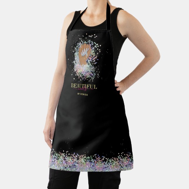 holographic nail salon woman hand nails technician apron (Insitu)
