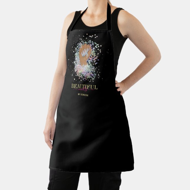 holographic nail salon woman hand nails technician apron (Insitu)