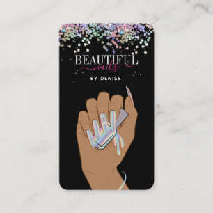 holographic nail salon woman hand nails technician business card