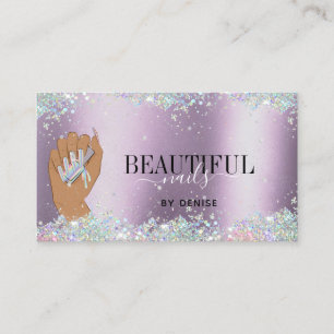 holographic nail salon woman hand nails technician business card