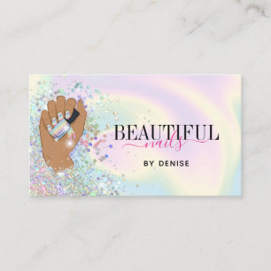 holographic nail salon woman hand nails technician business card
