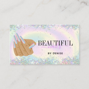 holographic nail salon woman hand nails technician business card