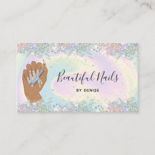 holographic nail salon woman hand nails technician business card
