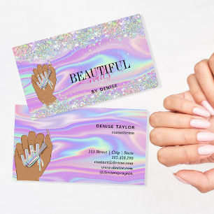 holographic nail salon woman hand nails technician business card