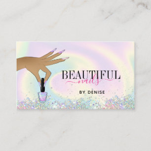 holographic nail salon woman hand nails technician business card