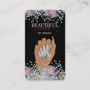 holographic nail salon woman hand nails technician business card