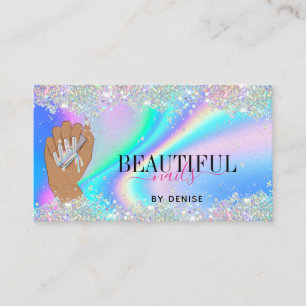holographic nail salon woman hand nails technician business card