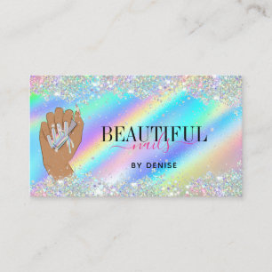 holographic nail salon woman hand nails technician business card