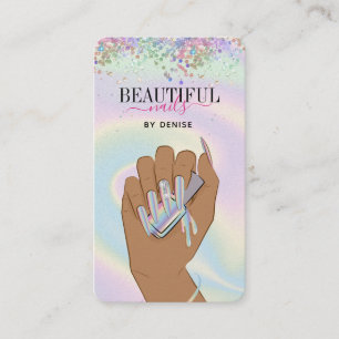 holographic nail salon woman hand nails technician business card