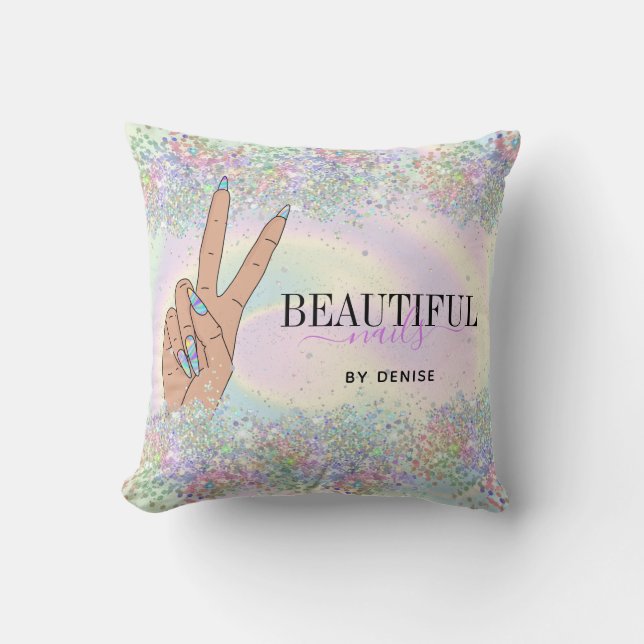 holographic nail salon woman hand nails technician cushion (Front)