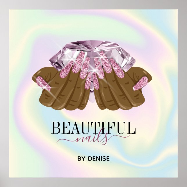 holographic nail salon woman hand nails technician poster (Front)