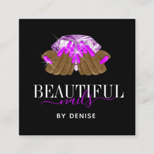 holographic nail salon woman hand nails technician square business card