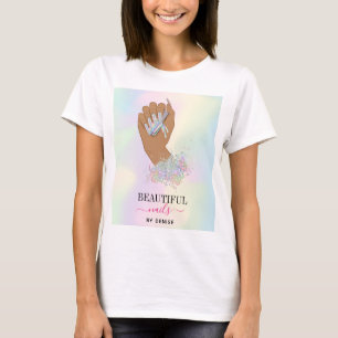holographic nail salon woman hand nails technician T-Shirt
