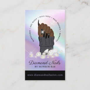 Holographic Nail Tech Nail Salon Trendy Hand Logo  Business Card