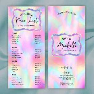 Holographic Neon Colors Girly Spa Salon Price List Rack Card