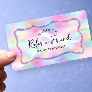 Holographic Neon Colours Refer A Friend Girly Referral Card
