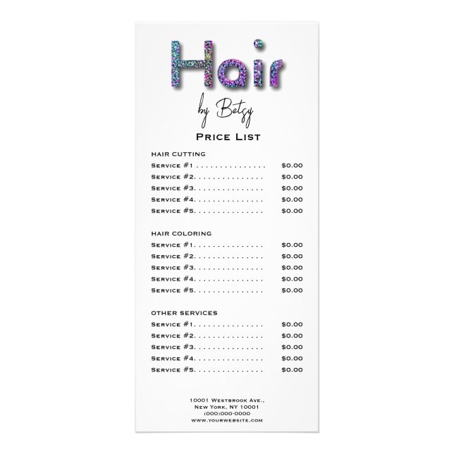 Holographic Neon Glitter Hair Stylist Rack Card  (Front)
