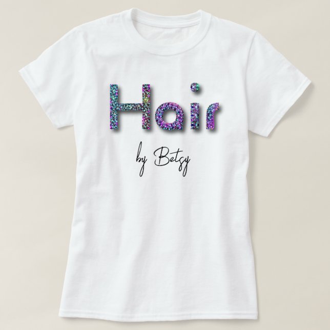 Holographic Neon Glitter Hair Stylist  T-Shirt (Design Front)