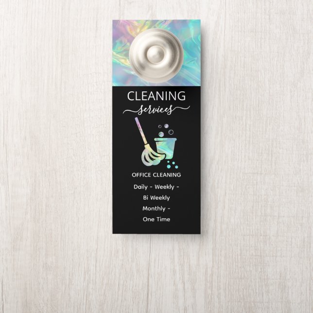 holographic Office Cleaning Service Door Hanger (On Knob)
