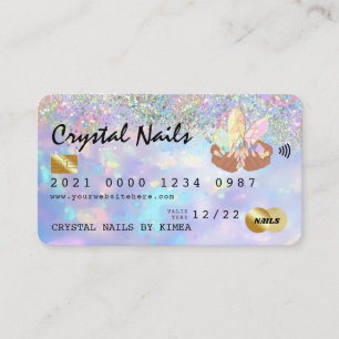 Holographic Opal Crystal Nail Tech Credit Card