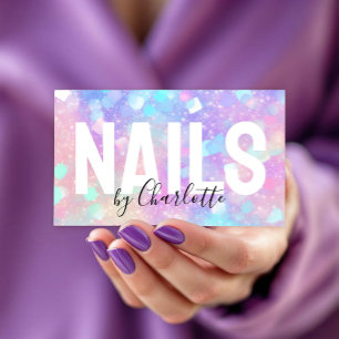 Holographic Opal Glitter QR Code Nail Salon Business Card