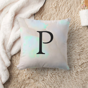 Holographic Opal Iridescent Monogram Chic Cushion