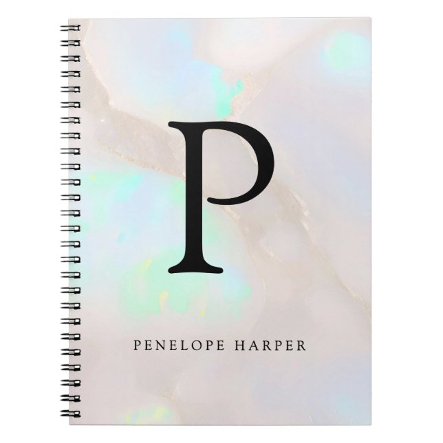 Holographic Opal Iridescent Monogram Chic Notebook (Front)