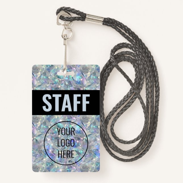 Holographic Opal Stone Background ID Badge (Front with Lanyard)