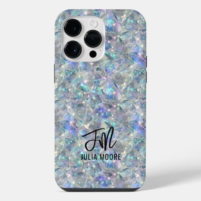 Holographic Opal Stone Background Monogram iPhone Case (Back)