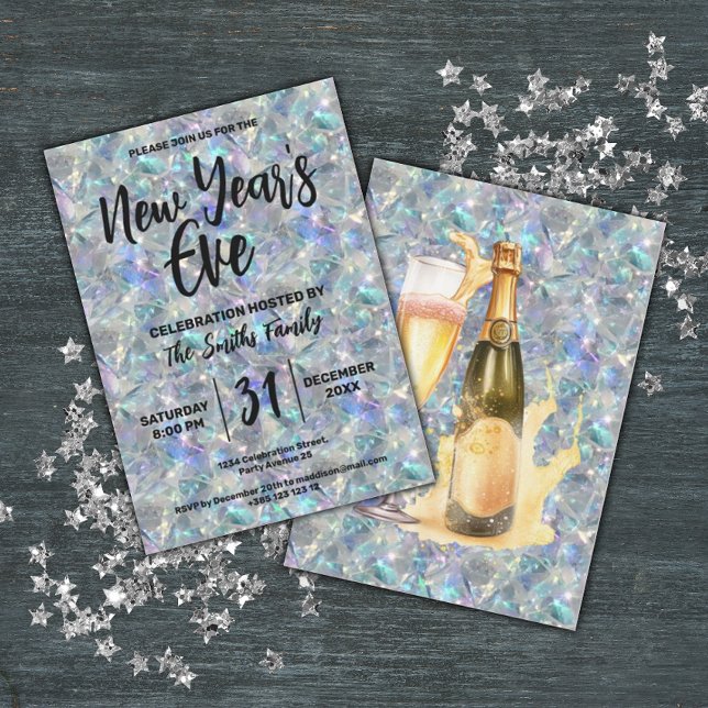 Holographic Opal Stone Background New Year's Eve  Invitation (Creator Uploaded)