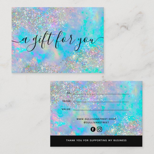 Holographic Opal Stone Glitter Gift Certificate  Card (Front/Back)