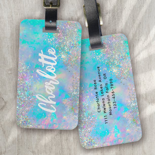 Holographic Opal Stone Glitter Luggage Tag