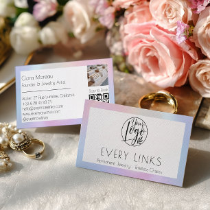 Holographic Pastel Chic Permanent Jewelry QR Code Business Card
