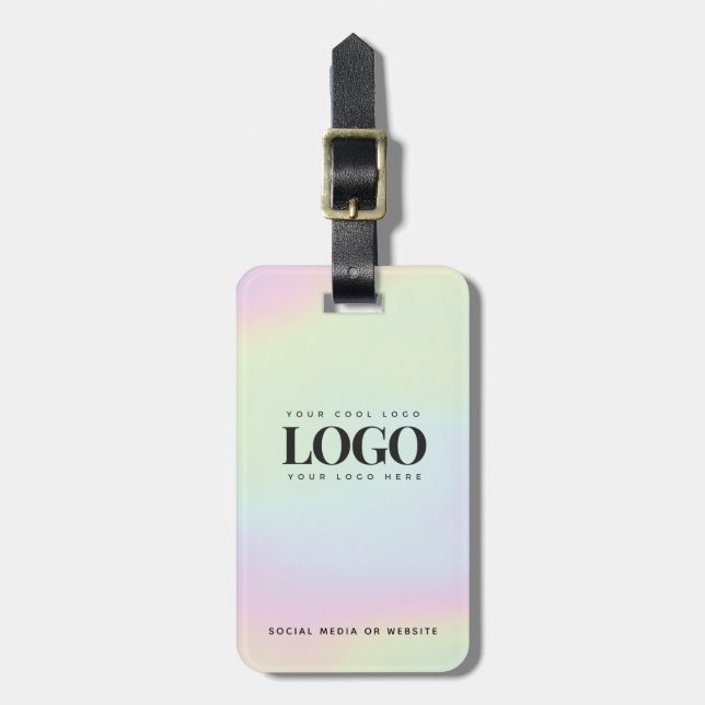 Holographic Pastel Company Logo Business Custom Luggage Tag (Front Vertical)