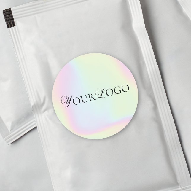 Holographic Pastel Custom Business Horizontal Logo Classic Round Sticker (Creator Uploaded)