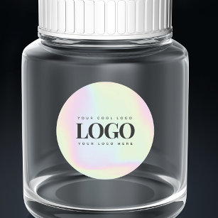 Holographic Pastel Custom Business Rectangle Logo Classic Round Sticker