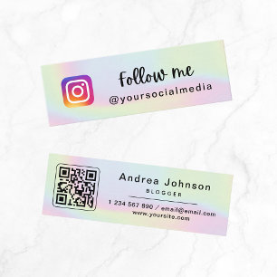 Holographic Pastel Instagram Follow Social QR Code Mini Business Card