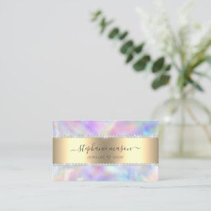 Holographic Pastel Rainbow Diamonds Girly Business Calling Card