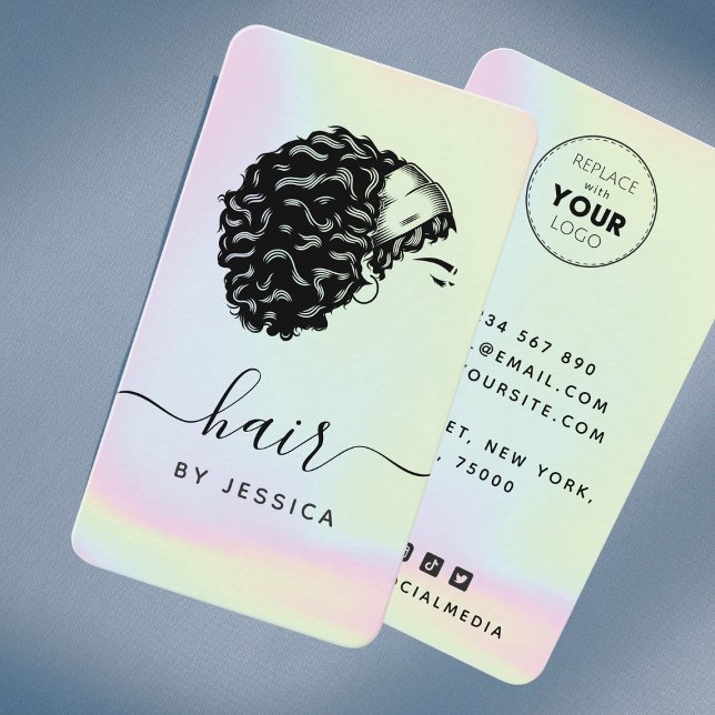 Holographic Pastel Rainbow Unicorn Afro Hair Girl Business Card (Creator Uploaded)