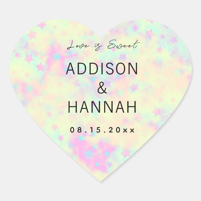 Holographic Pastel Wedding Heart Sticker (Front)