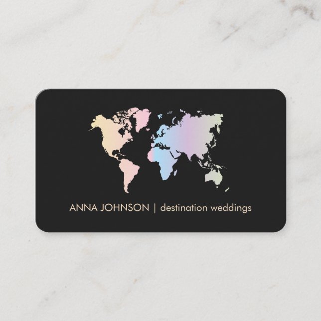 Holographic Pastel World Map Global Travel Agent Business Card (Front)