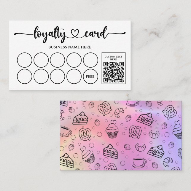 Holographic Pastries Bakery Coffee Shop QR Code Loyalty Card (Front/Back)