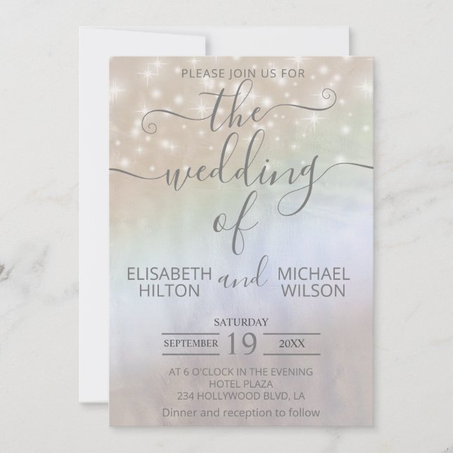 Holographic pearl sparkle romantic trendy invitation (Front)