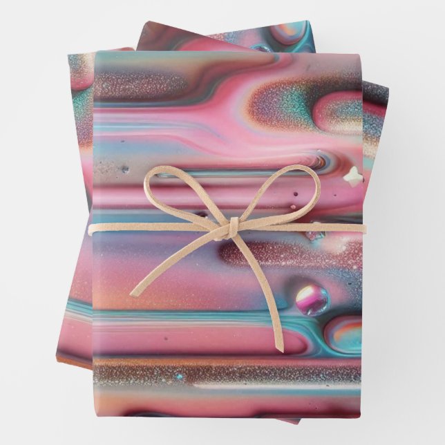 Holographic Pearlescent Drip  Wrapping Paper Sheet (In situ)