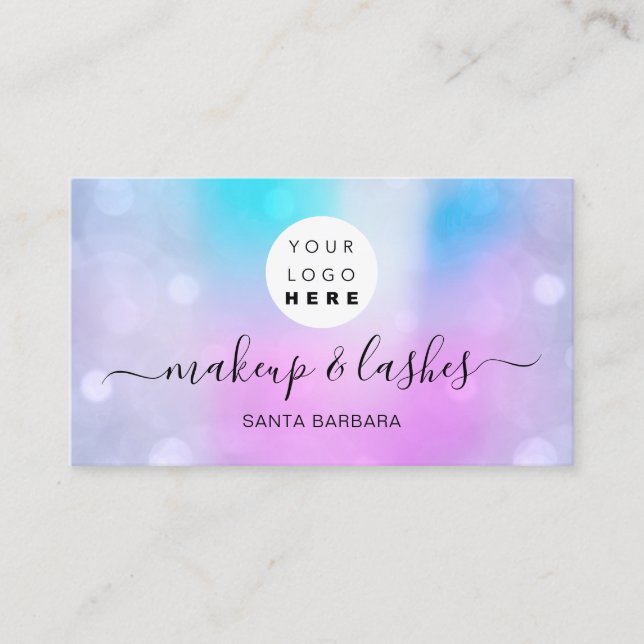 Holographic Pearly Pink Logo Lash Makeup Nails Business Card (Front)