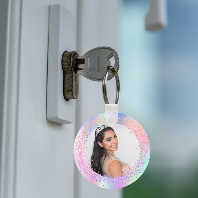 Holographic photo pink purple girl key ring (Creator Uploaded)